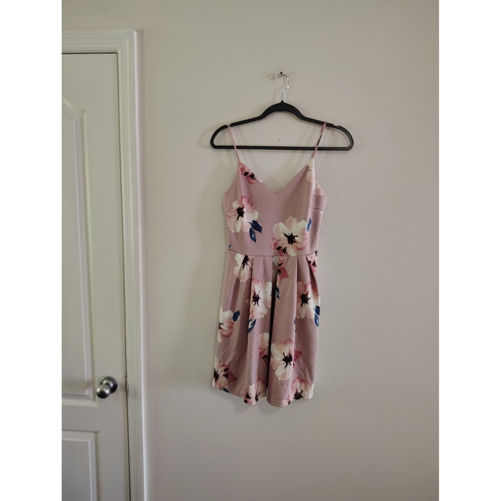 Soprano Womens Pink Floral Sleeveless V-Neck Romper Dress Medium